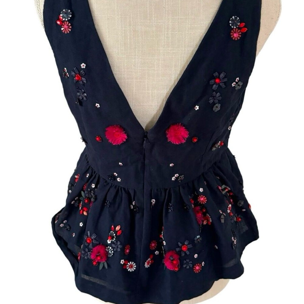 NWT J. Crew Navy Blue Hand Embellished Linen/ Cotton Peplum Tank Size 4 - Picture 12 of 13